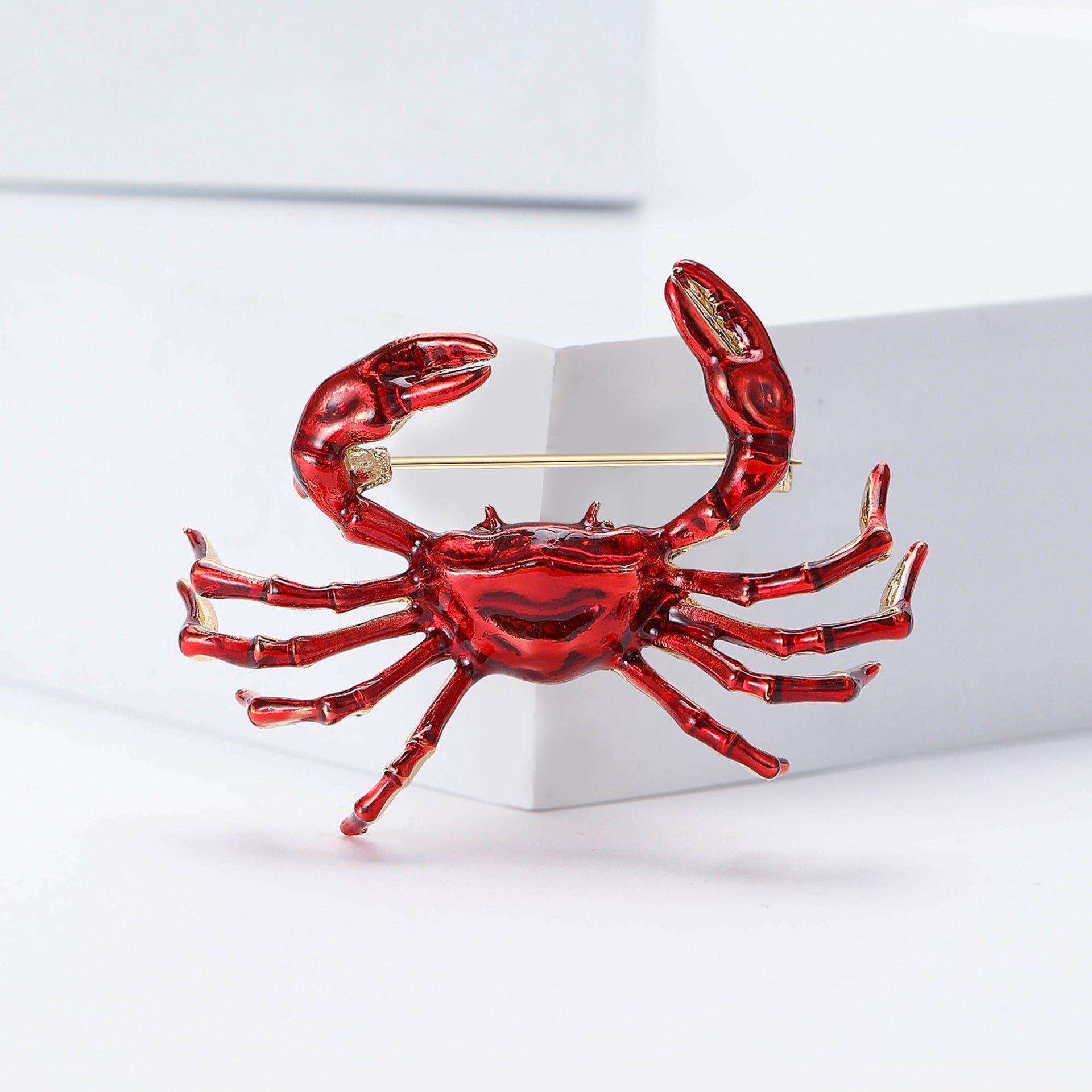 Red Crab Gold Plated Enamel Brooch For Women 