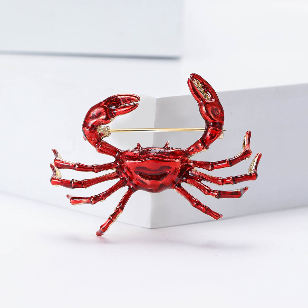 Red Crab Gold Plated Enamel Brooch For Women 