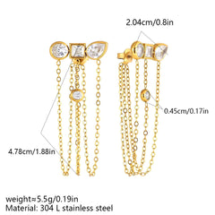 Luxury Triple Chain Gold Plated CZ Anti Tarnish Copper Drop Earrings
