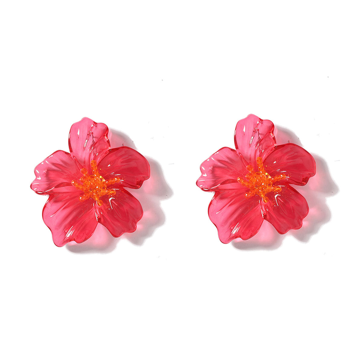 Acrylic Transparent Flower Orange Dangler Stud Earring For Women