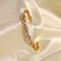 Designer Baguette Gold CZ Anti Tarnish Copper Cuff & Kada For Women