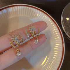 Gold Elegant Starburst Cubic Zirconia Hoop Earrings For Women