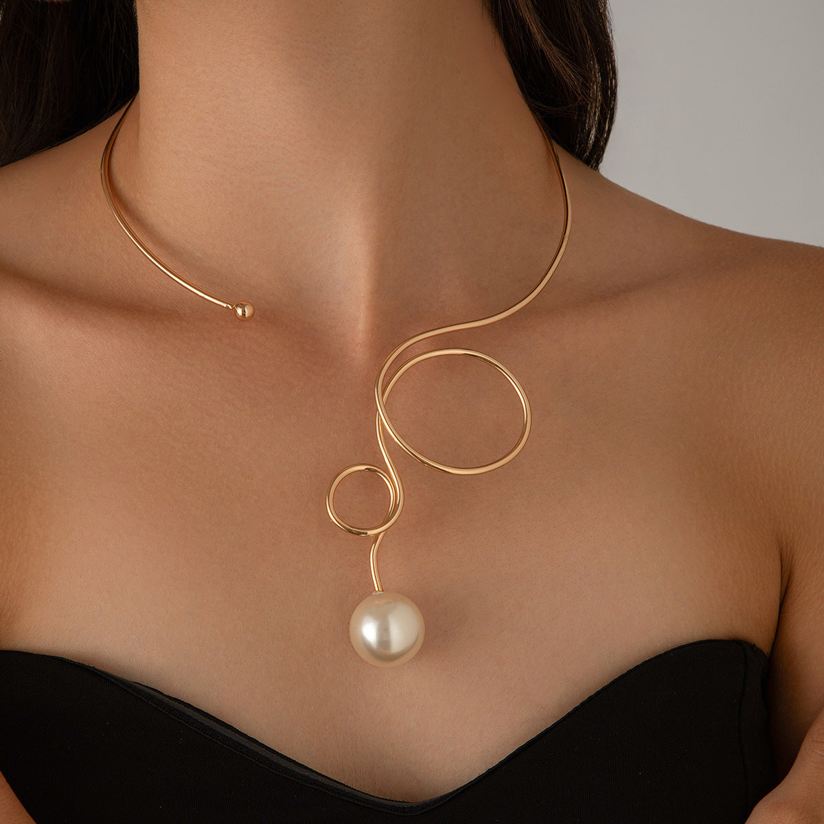 Bow Pearl 18K Gold Hasli Choker Necklace For Women
