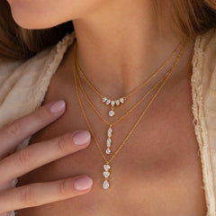 Stylish Teardrop & Heart Stone Gold CZ Anti Tarnish Copper Necklace