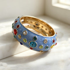 Designer Multi Color Enamel Gold Plated Rhinestone Copper Cuff & Kada