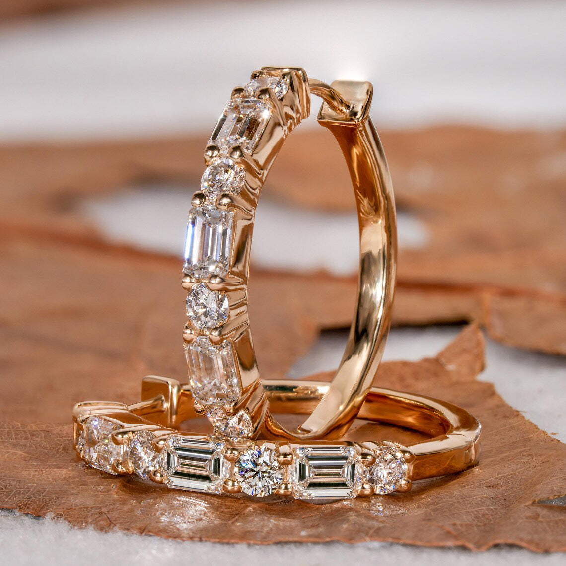 Baguette Rectangle Rhinestone Gold Hoop Anti Tarnish Earring For Women