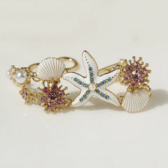 Star Fish Shell Flower Anchor CZ Enamel Blue White Bracelet