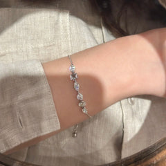 Silver Minimalist Mixed-Cut Cubic Zirconia Copper Bracelet For Women
