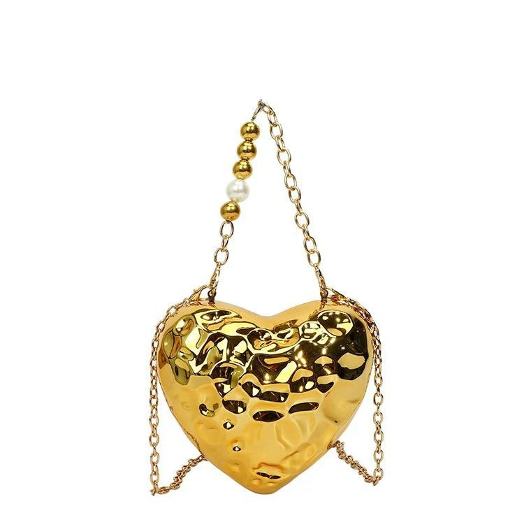 Beaten Finish Acrylic Heart Gold Silver Transparent Mini Bag Hand Bag Solder For Womenbang
