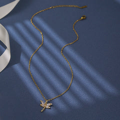 Dragonfly Cubic Zirconia 18K Gold Stainless Steel Anti Tarnish Necklace Pendant Chain For Women