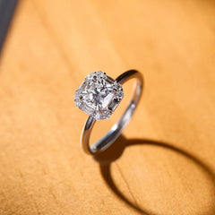 Silver Luxurious Radiant-Cut Cubic Zirconia Copper Adjustable Ring Women