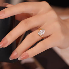 Gold Elegant Bypass Gold Cubic Zirconia Copper Adjustable Ring For Women