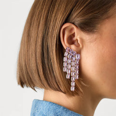 Purple Solitaire Crystal 18K Gold Dangler Tassel Earring For Women