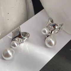 Luxury Silver Sculptural Pearl Copper Right Single Ear Cuff Earrings