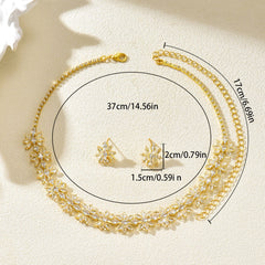 Luxury White Floral Gold CZ Anti TarnishCopper Necklace Earring Set