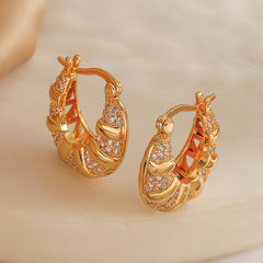 18K Gold Cubic Zirconia Anti Tarnish Hoop Bali Earring For Women