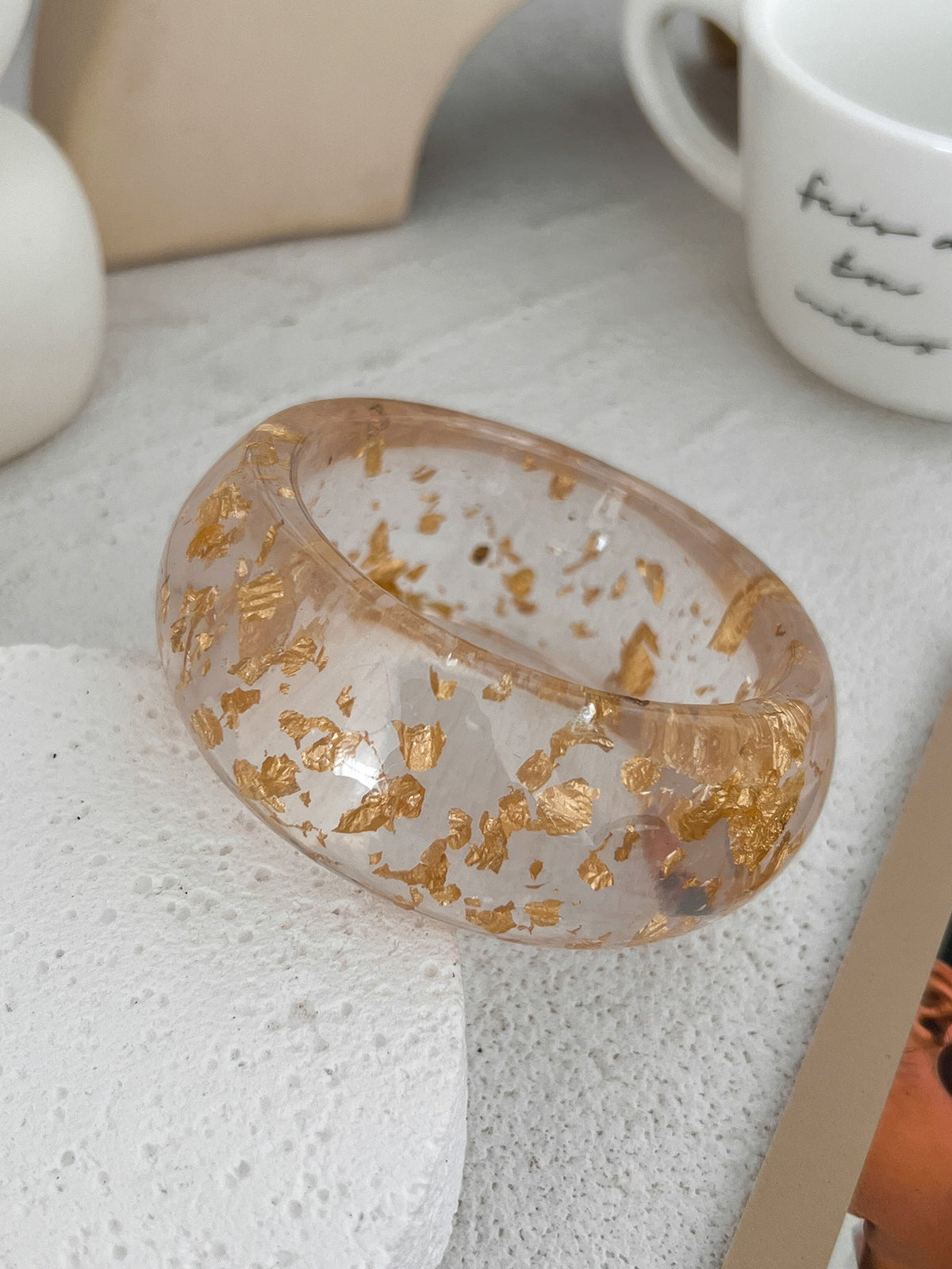 Glossy Resin Transparent 18K Gold Anti Tarnish Cuff Kada For Women