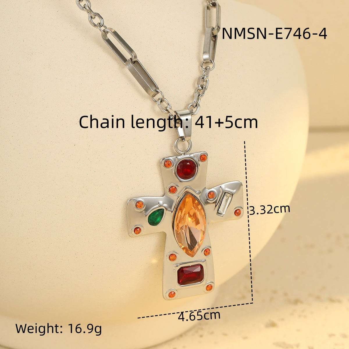 Jesus Cross Silver Brown Multi Gemstone Stainless Steel Anti Tarnish Pendant Chain Necklace For Women