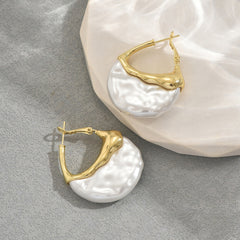 White Modern Abstract Gold Pearl Copper Hoop Earrings For Women