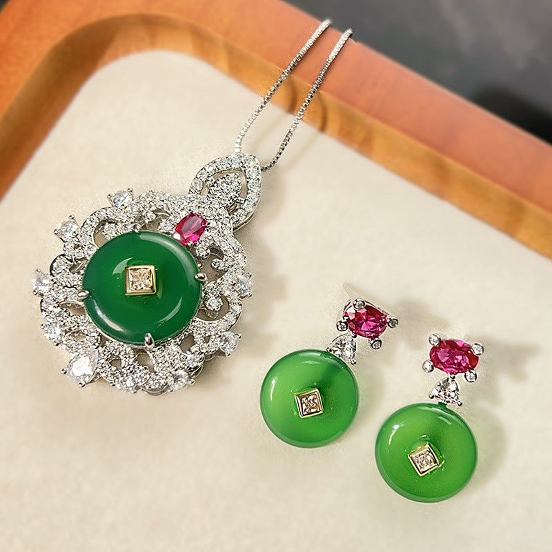 Green Pink White Silver Cubic Zirconia Anti Tarnish Pendant Earring For Women