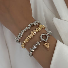 Layered Heart Elastic Stretchable Dual Tone Gold Silver Plated Bracelet