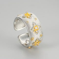 Designer Floral CZ Dual Tone Gold Silver Plated Copper Cocktail Ring
