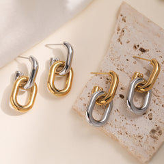 Gold Silver Dual Tone Chain Link  Copper Drop Earrings For Women