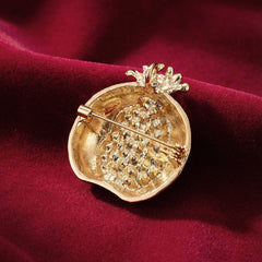 Red Pomegranate Gold Plated Rhinestone Brooch For Women