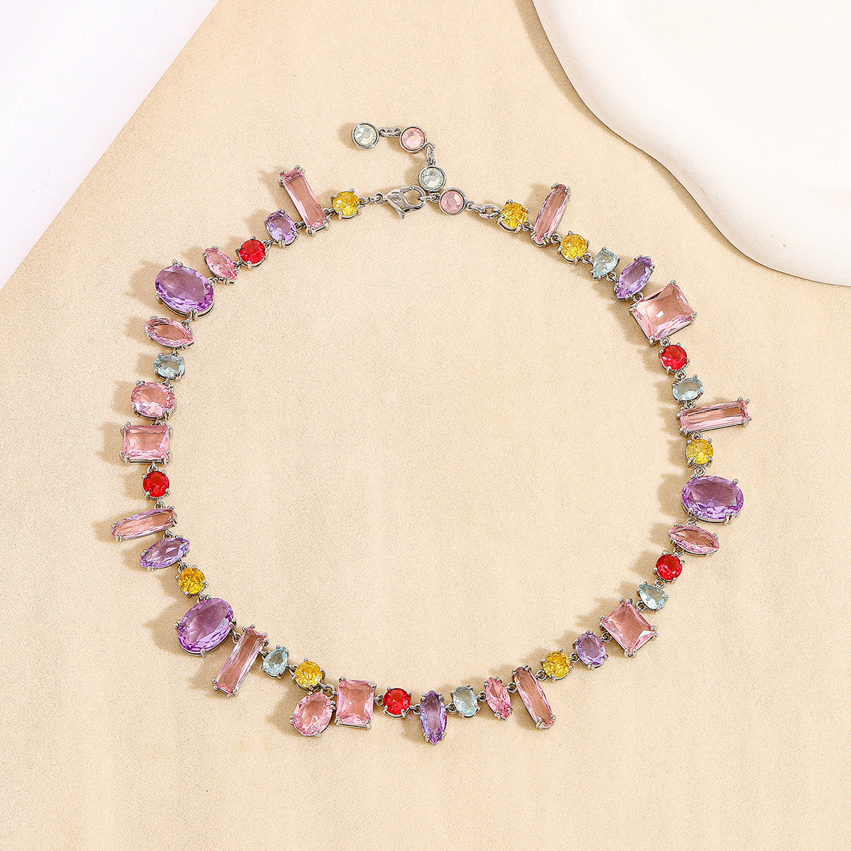 Multi Color Gemstone Gold CZ Anti Tarnish Copper Necklace Combo Set