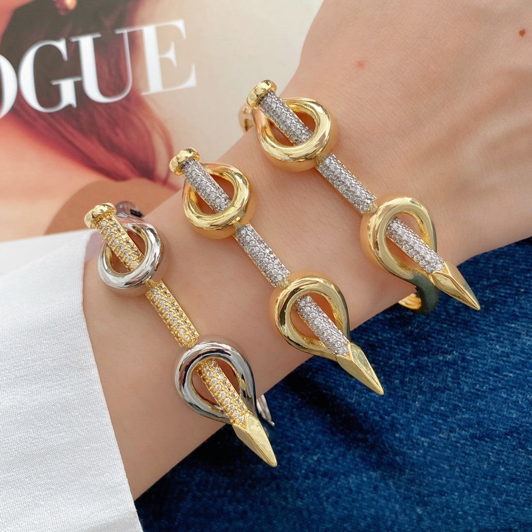 Gold Silver Nail Cubic Zirconia Copper Adjustable Ring For Women 