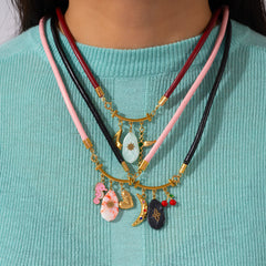 Moon Cherry Heart Seahorse 18K Gold Thread Charm Pendant Chain Necklace For Women