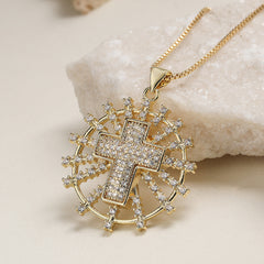 Gold Heart Start Cross Gold Cubic Zirconia Copper Pendant Chain For Women