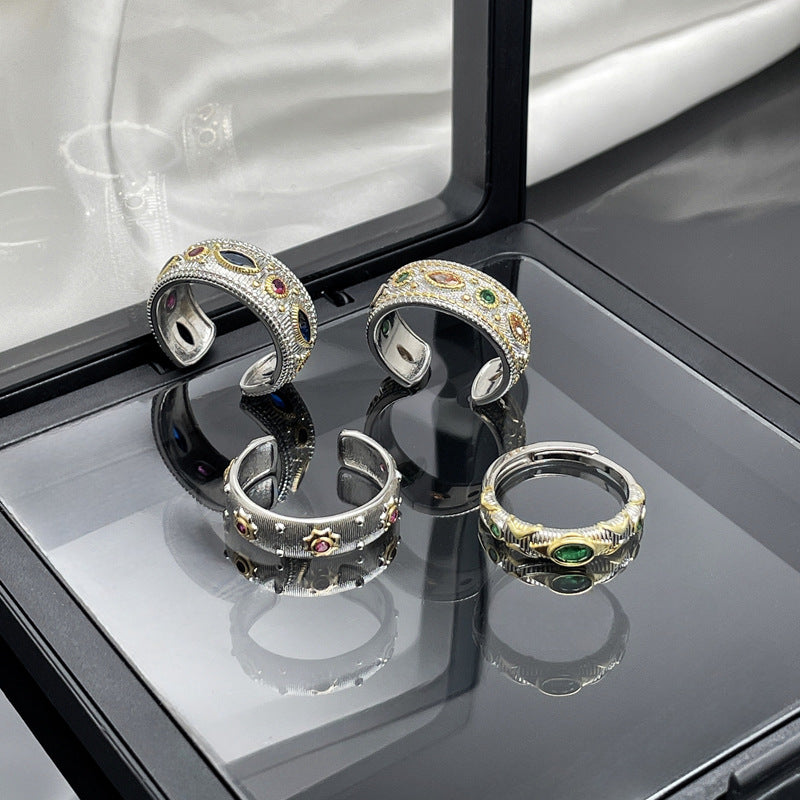 Silver Multi Gemstone Cubic Zirconia Anti Tarnish Pack of 4 Band Ring For Women
