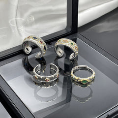Silver Multi Gemstone Cubic Zirconia Anti Tarnish Pack of 4 Band Ring For Women