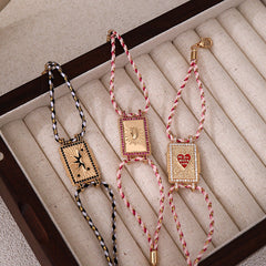 Heart Moon Enamel 18K Gold Threads Adjustable Bracelet For Women