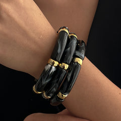 Glossy Acrylic Multi 18K Gold Stainless Steel Anti Tarnish Stackable Elastic Bracelet For Women