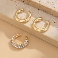 Studded 18K Gold Rhinestone Ear Cuff Earring Combo Pack Of 3 For Women
