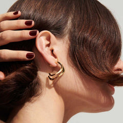 Modern Dual Layer Gold Silver Anti Tarnish Stainless Steel Hoop Earrings