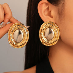 Oval Gold Silver Plated Dual Tone Alloy Statement Studs