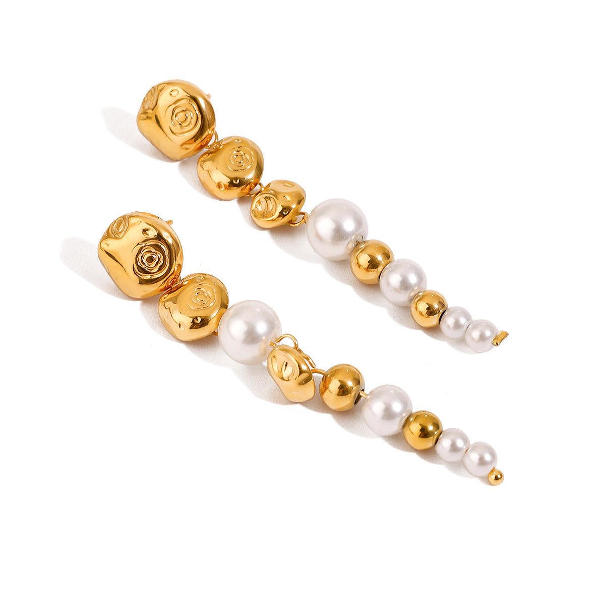 Beads Pearl 18K Gold White Anti Tarnish Stainless Steel Dangler Drop Earrings For Women