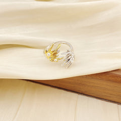 Two Tone Pointy Pearl 18K Gold Silver Adjustable Ring For Women
