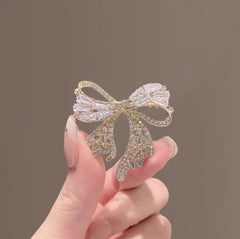 Gold Bow Cubic Zirconia Copper Anti Tarnish Brooch For Women