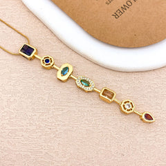 Designer Rainbow Crystal Gold Silver CZ Stainless Steel Necklace