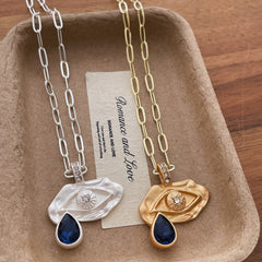 Gold Silver Evil Eye Teardrop Cubic Zirconia Necklace  For Women