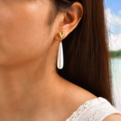 Heart Gold Plated Pearl Anti Tarnish Stainless Steel Dangler Earrings