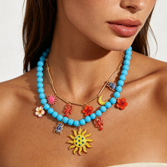 Multi Color Charm Celestial Gold Plated Beads Necklace  For Women