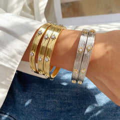 Designer Dual Tone Gold Silver CZ Copper Textured Bracelet Ring Set