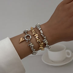 Layered Heart Elastic Stretchable Dual Tone Gold Silver Plated Bracelet