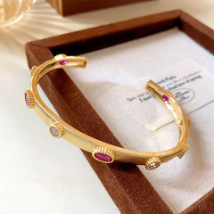 Oval Red White Cubic Zirconia 18k Gold Anti Tarnish Cuff Kada Bracelet For Women  1# Bracelet-Gold-Flower