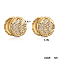 Gold Clover Cubic Zirconia Anti Tarnish Copper Stud Earrings For Women